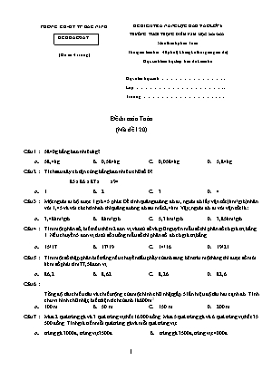 Đề kiểm tra năng lực đầu vào môn Toán Lớp 6 - Mã đề 120 - Năm học 2021-2022 - Phòng giáo dục và đào tạo Bắc Ninh